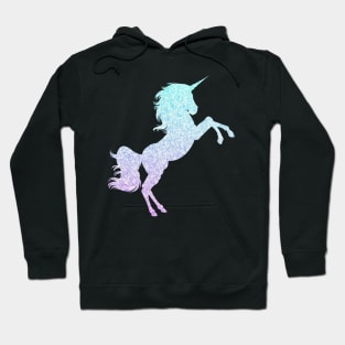 Pastel Blue Purple Ombre Faux Glitter Unicorn Hoodie